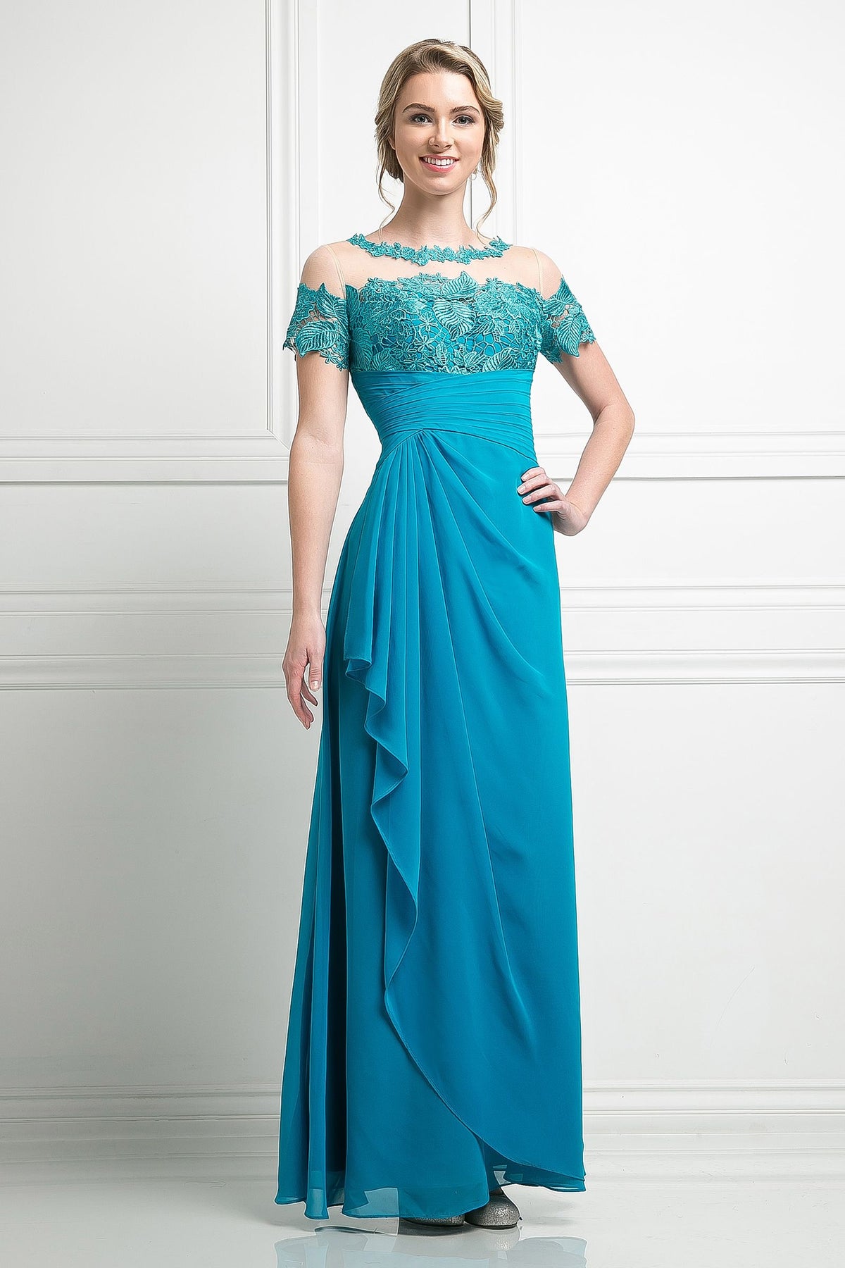 Off-the-Shoulder Floor-Length Chiffon Evening A-Line LaDivine CH1509