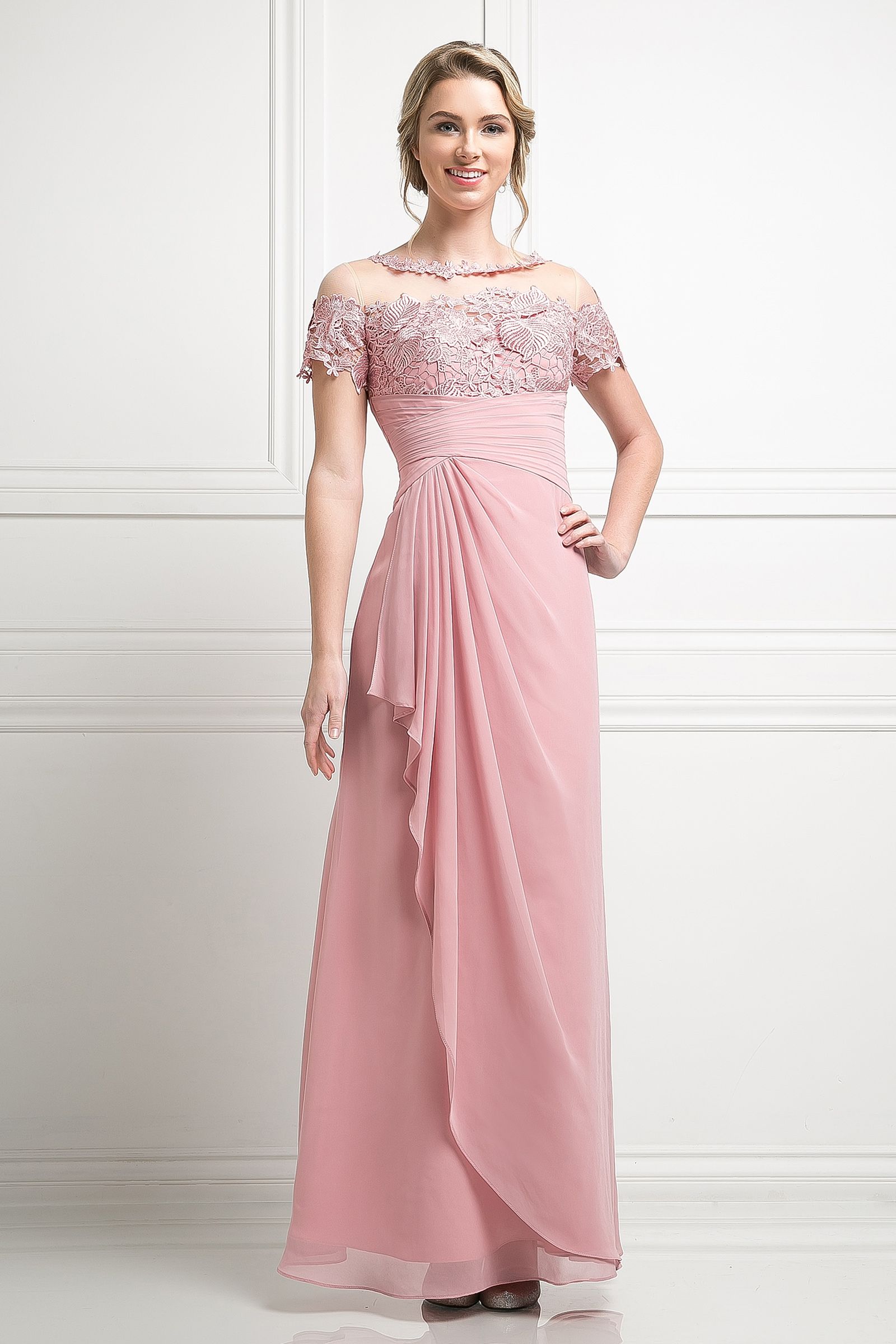 Off-the-Shoulder Floor-Length Chiffon Evening A-Line LaDivine CH1509