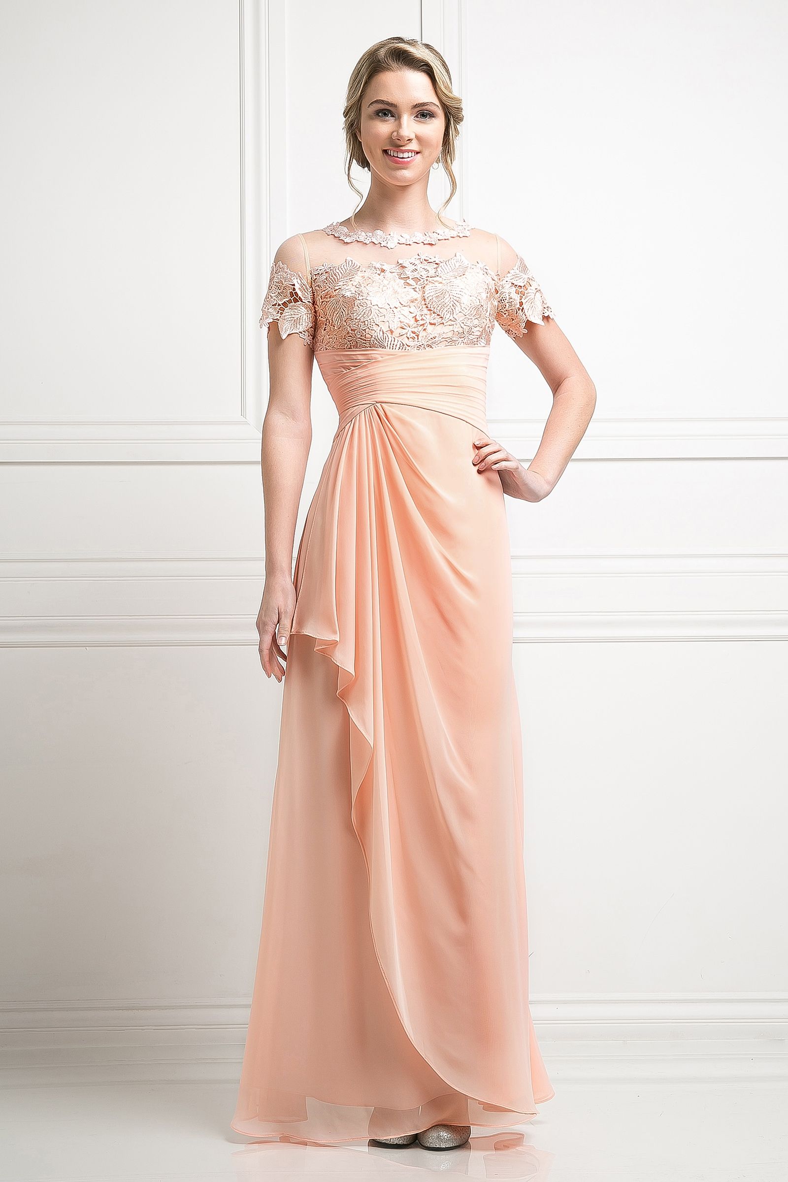 Off-the-Shoulder Floor-Length Chiffon Evening A-Line LaDivine CH1509