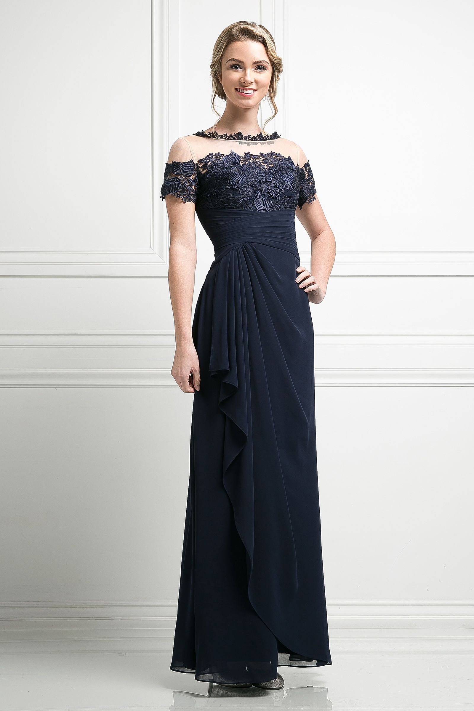 Off-the-Shoulder Floor-Length Chiffon Evening A-Line LaDivine CH1509