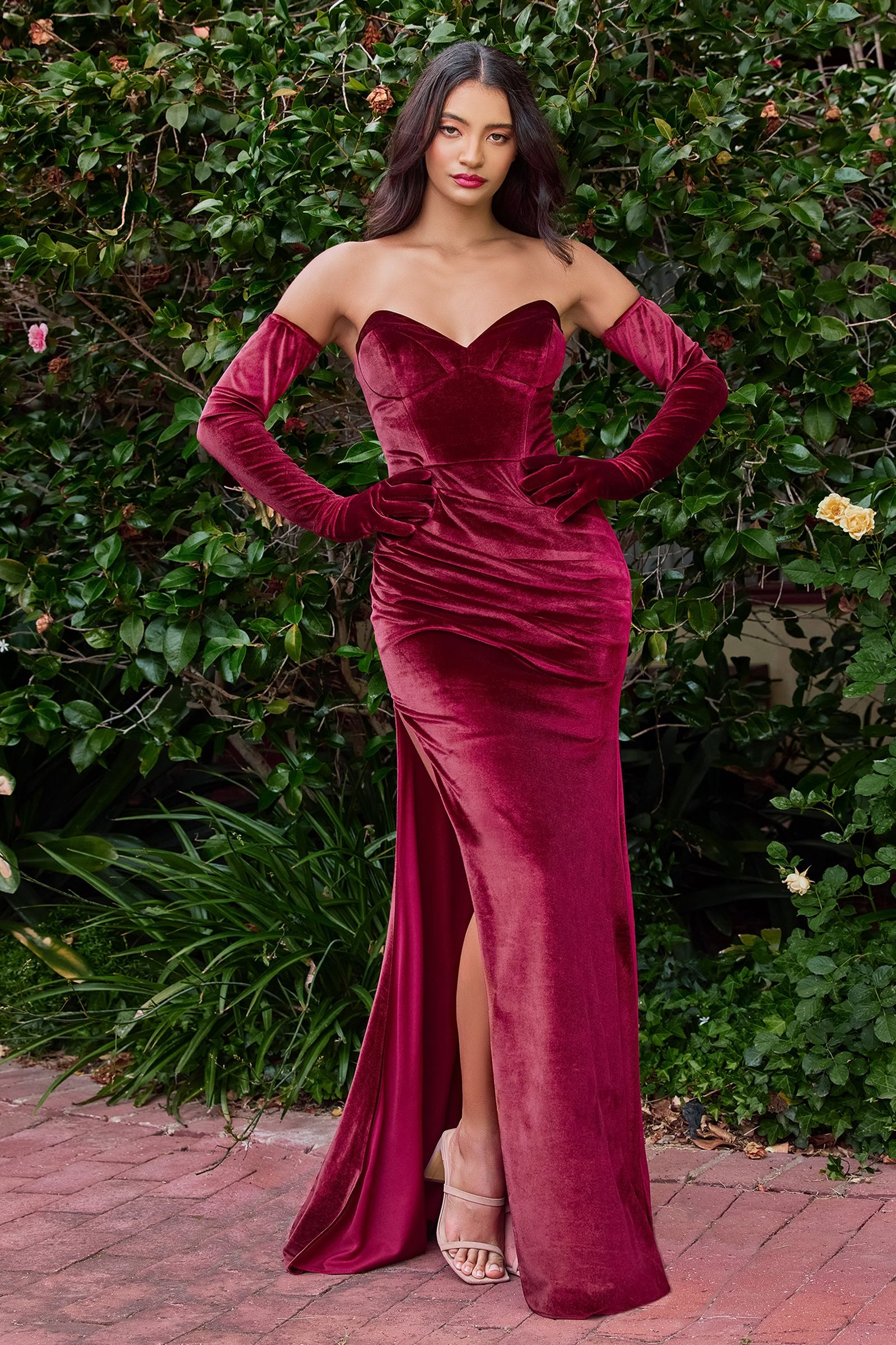 Prom Dresses Mermaid Fitted Long Formal Corset Velvet Prom Dress Burgundy
