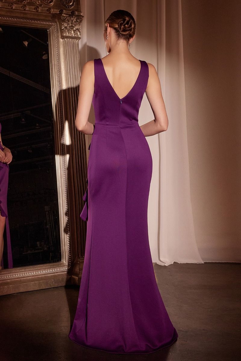 LaDivine CH377 Fitted Long Formal Ruffled Evening Dress