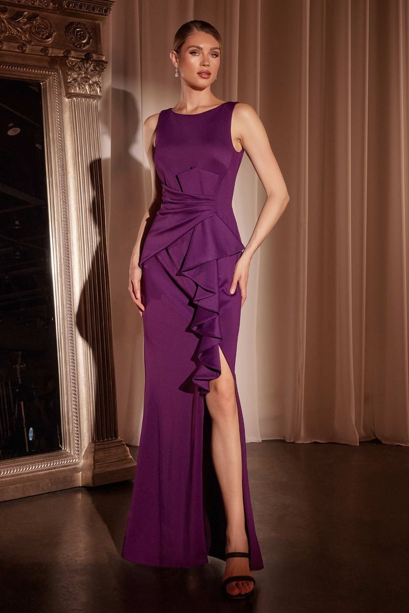 LaDivine CH377 Fitted Long Formal Ruffled Evening Dress