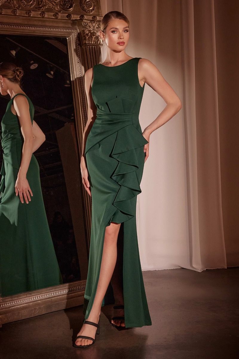 LaDivine CH377 Fitted Long Formal Ruffled Evening Dress