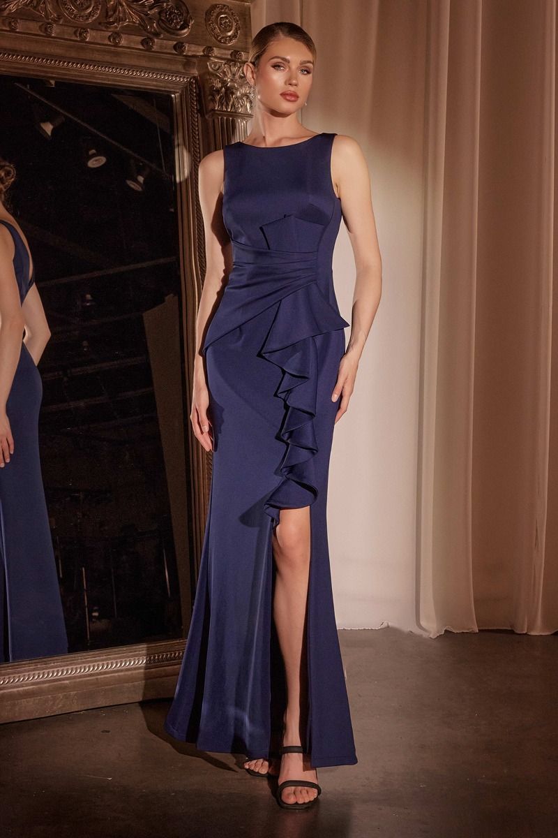 Dusty Blue LaDivine CH377 Fitted Long Formal Ruffled Evening Dress ...