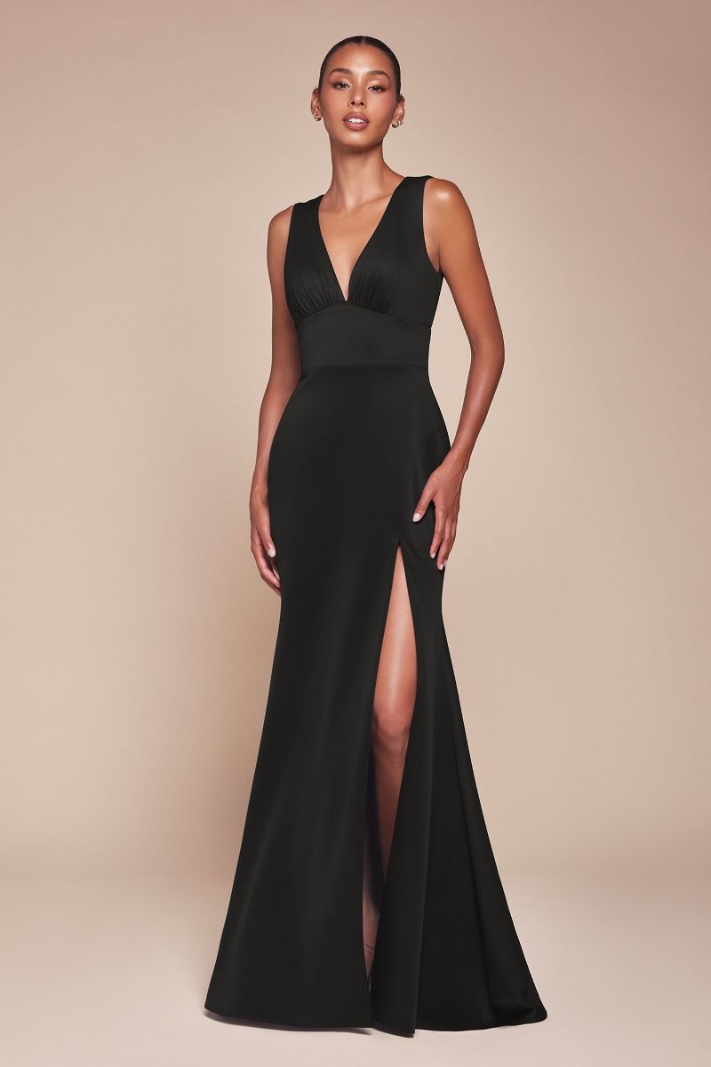 LaDivine CH395 Fitted Slit Long Formal Evening Gown