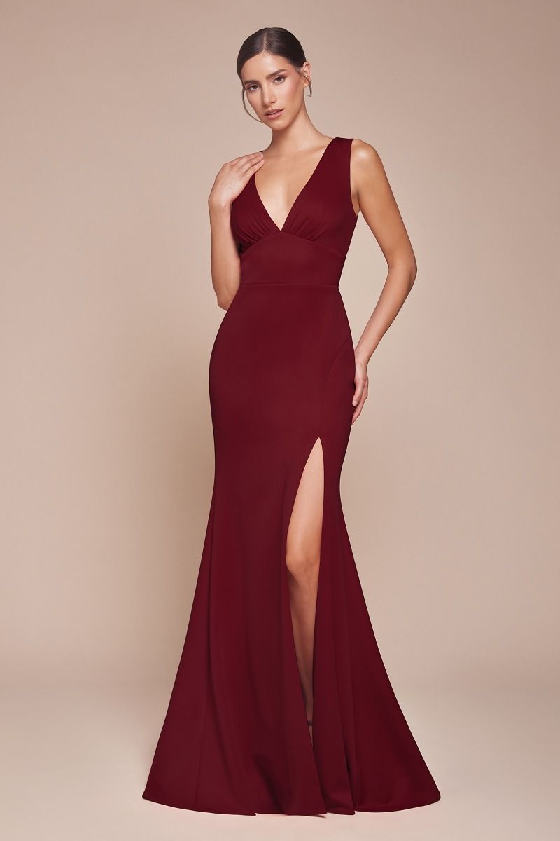 LaDivine CH395 Fitted Slit Long Formal Evening Gown