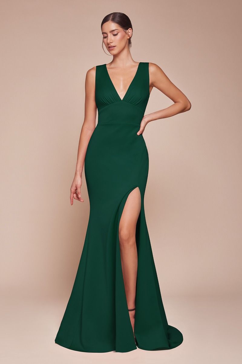 LaDivine CH395 Fitted Slit Long Formal Evening Gown