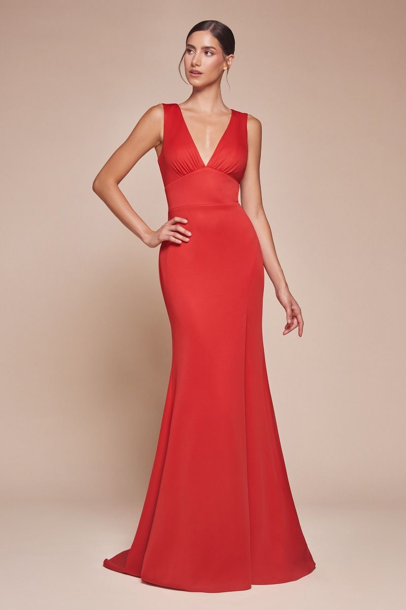 Formal Dresses Fitted Slit Long Formal Evening Gown Red