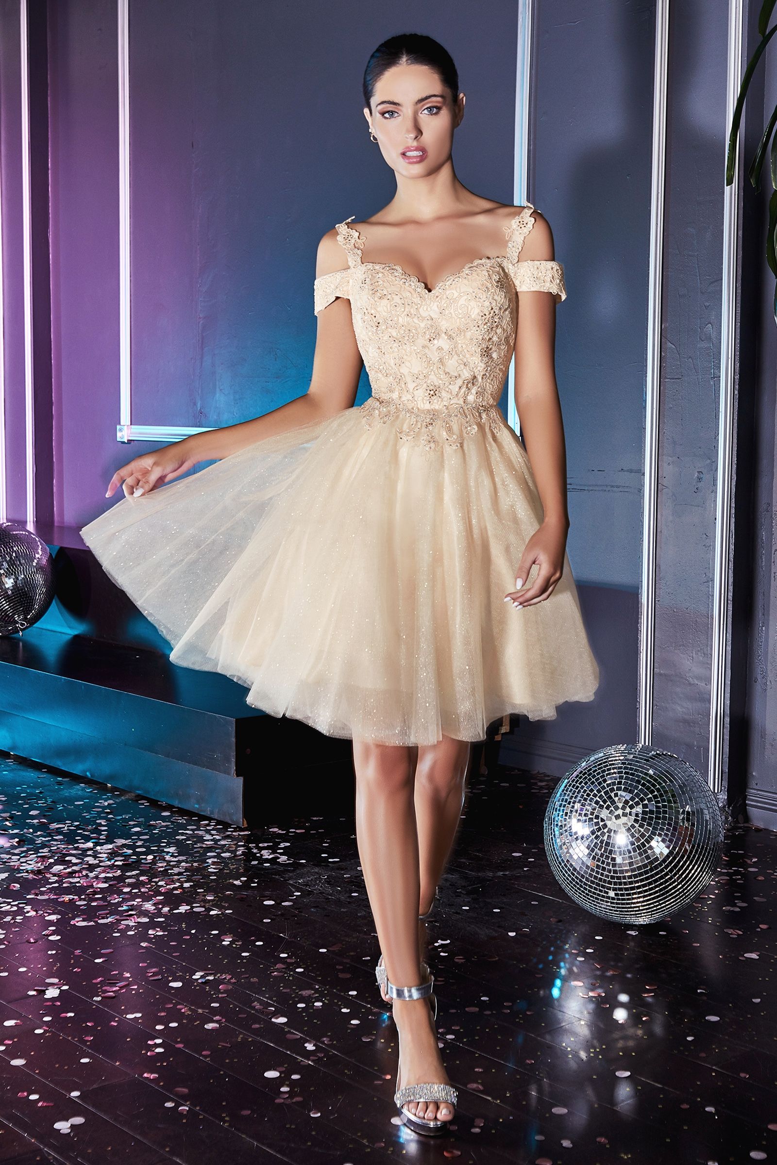 Cold-Shoulder Glitter Short Homecoming Dress -PromGirl Blush / Medium Cold-Shoulder Glitter Short Homecoming Dress -PromGirl Blush / Medium
