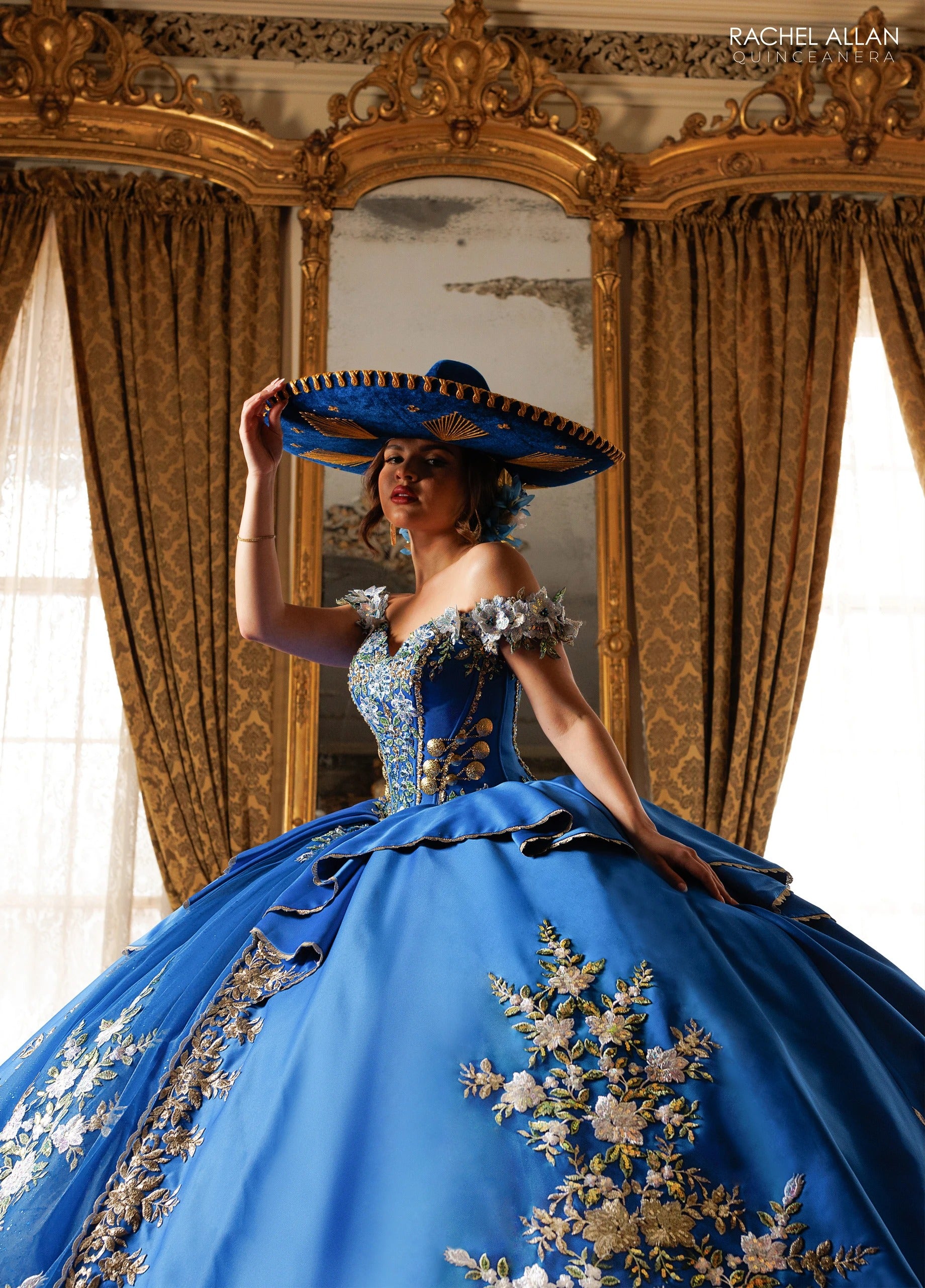 Off-the-Shoulder Floor-Length with T in Satin Quinceañe Ball Gown Rachel Allan RQ5020