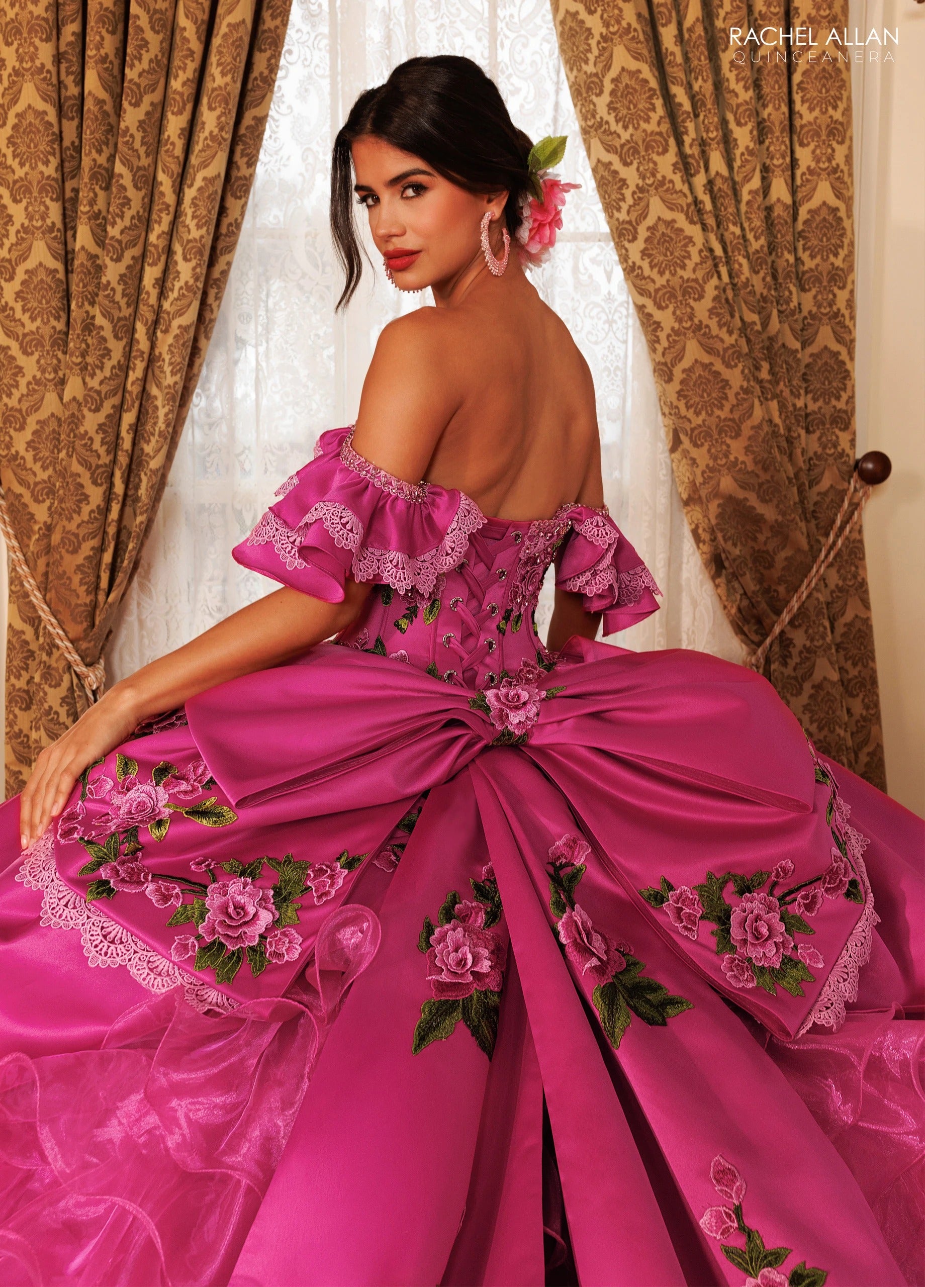 Off-the-Shoulder Floor-Length with T in Satin Quinceañe Ball Gown Rachel Allan RQ5021