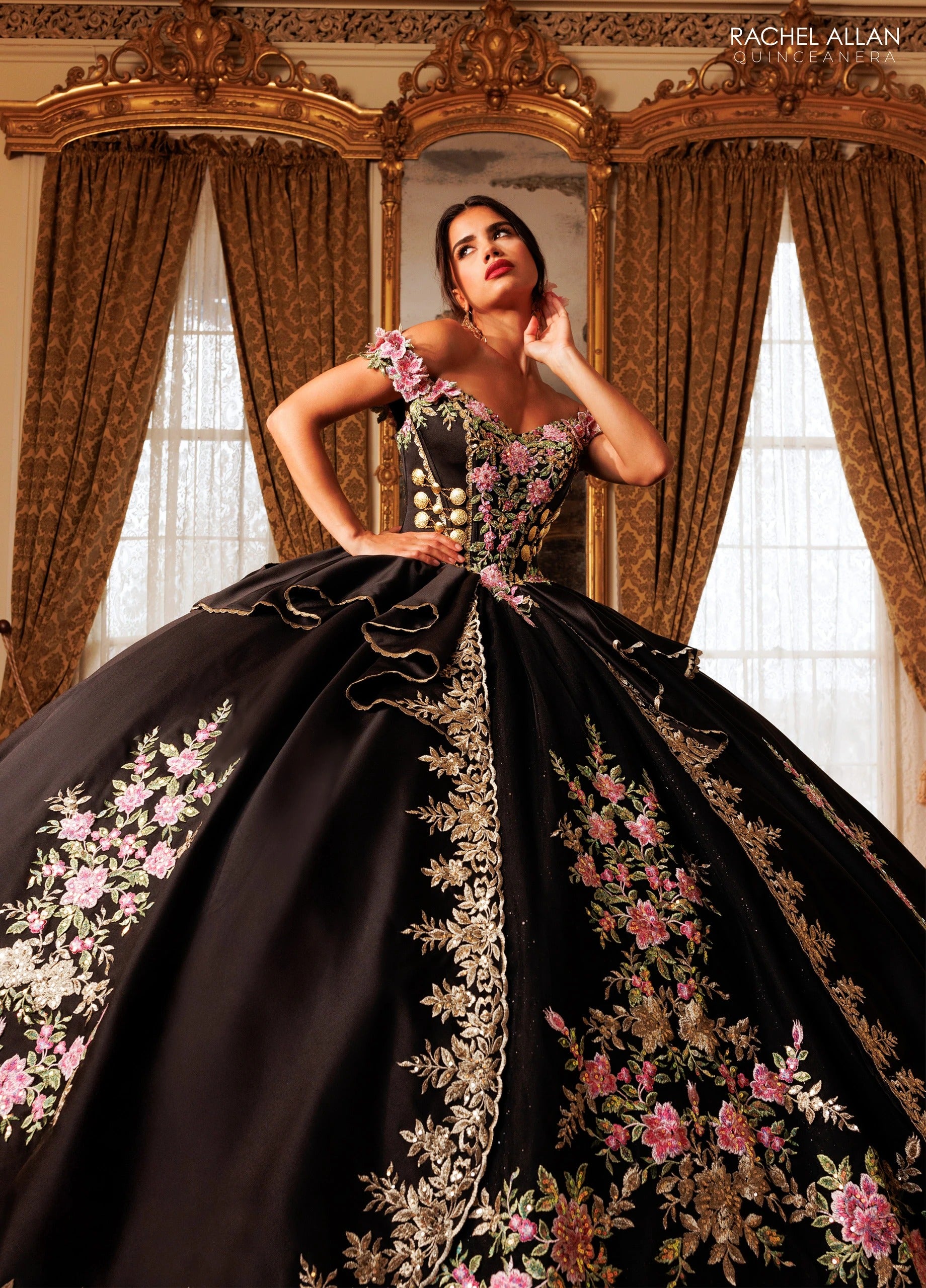 Off-the-Shoulder Floor-Length with T in Satin Quinceañe Ball Gown Rachel Allan RQ5020