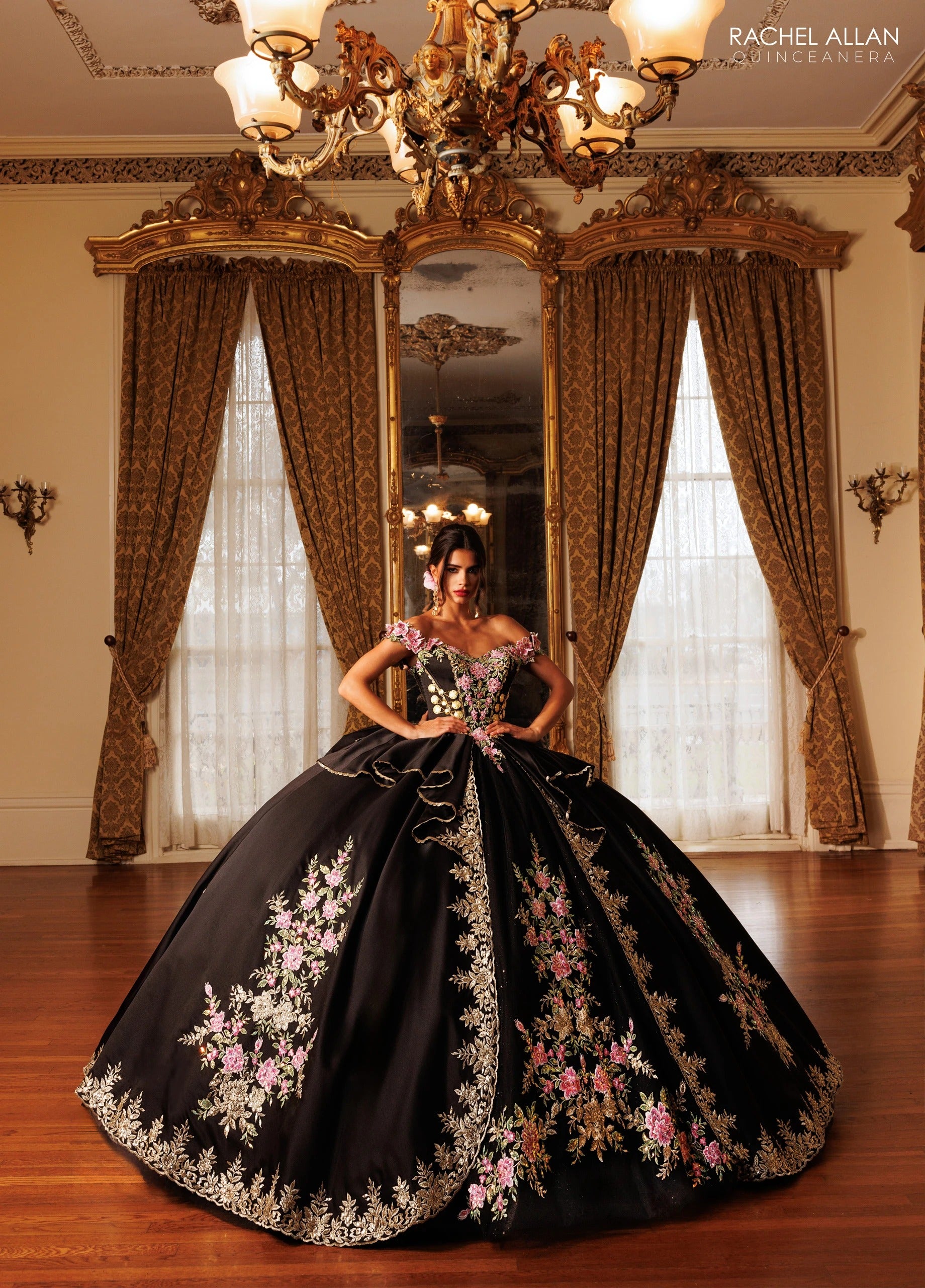 Off-the-Shoulder Floor-Length with T in Satin Quinceañe Ball Gown Rachel Allan RQ5020