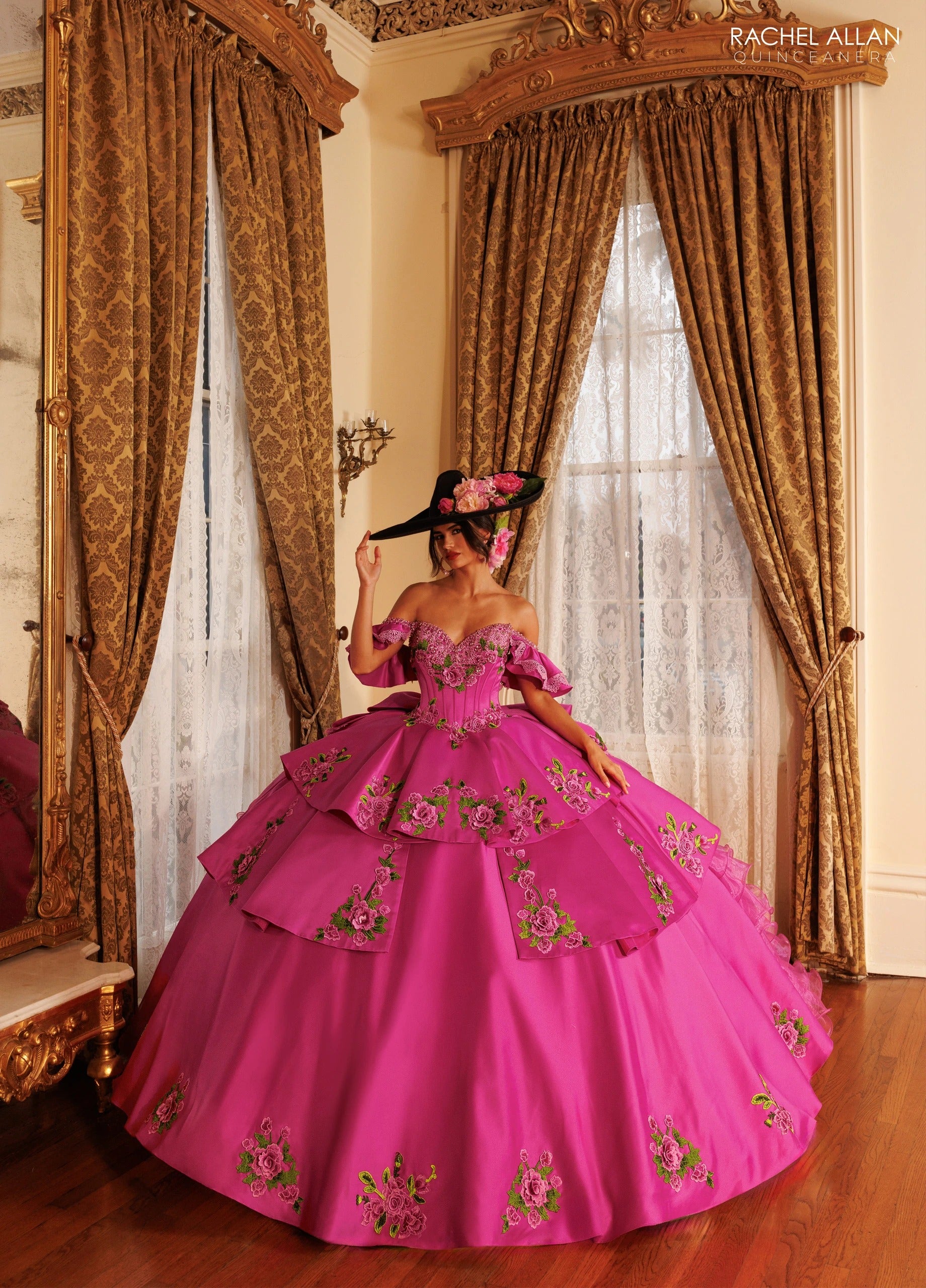 Off-the-Shoulder Floor-Length with T in Satin Quinceañe Ball Gown Rachel Allan RQ5021