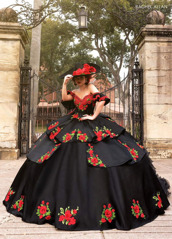 Off-the-Shoulder Floor-Length Satin Quinceañe Ball Gown Rachel Allan RQ5021