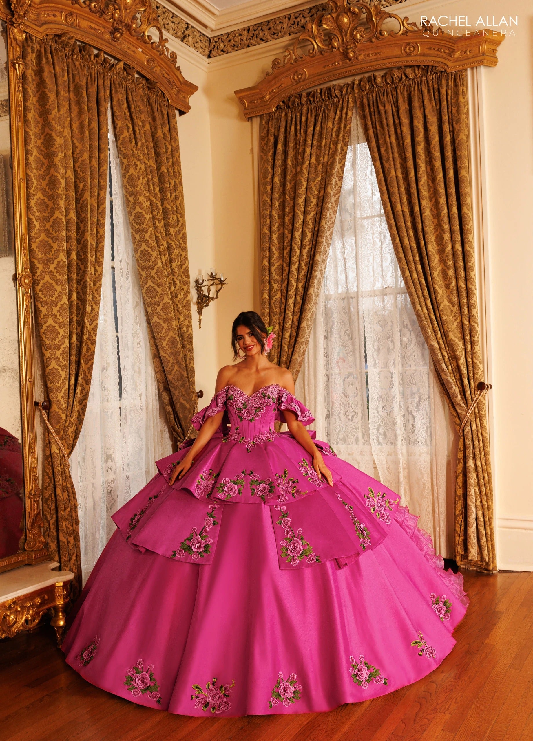 Off-the-Shoulder Floor-Length with T in Satin Quinceañe Ball Gown Rachel Allan RQ5021