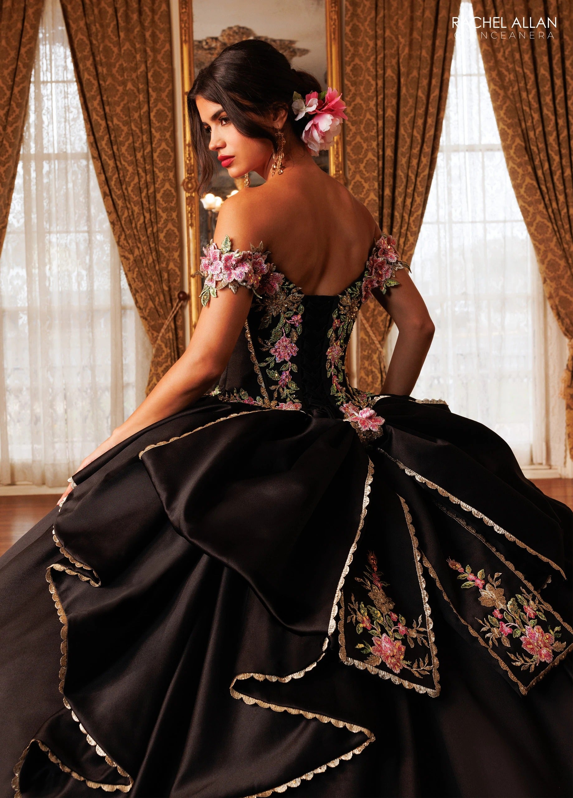 Off-the-Shoulder Floor-Length with T in Satin Quinceañe Ball Gown Rachel Allan RQ5020