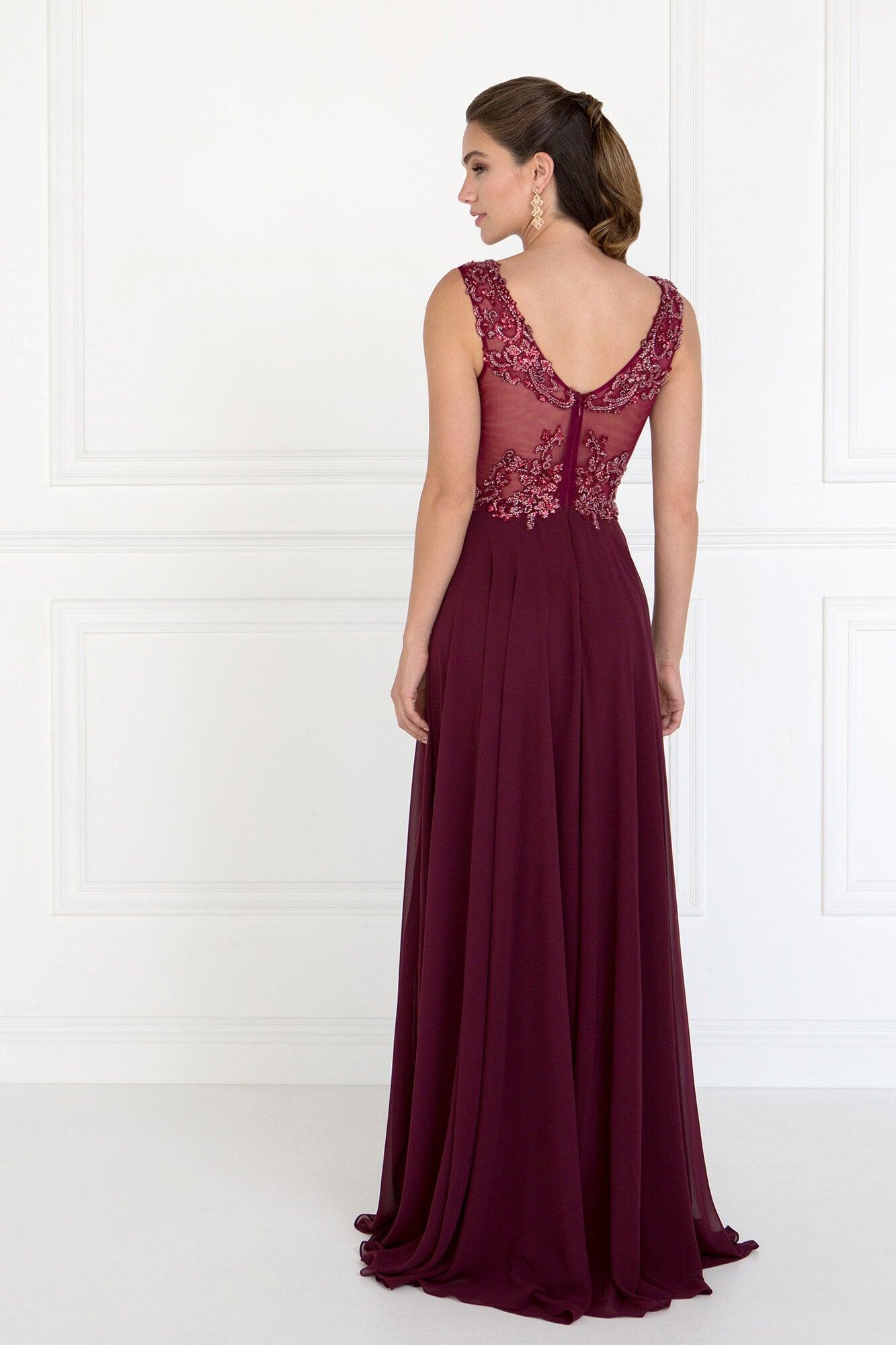 Chiffon Illusion Evening Prom Long Dress Formal
