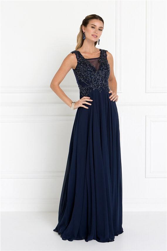 Chiffon Illusion Evening Prom Long Dress Formal
