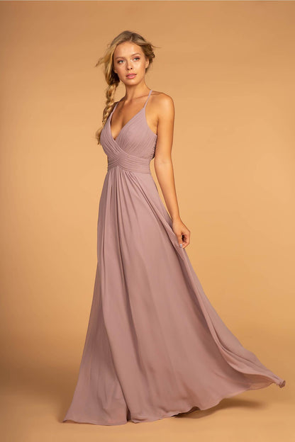 Chiffon Ruched Bodice Long Formal Dress Mauve