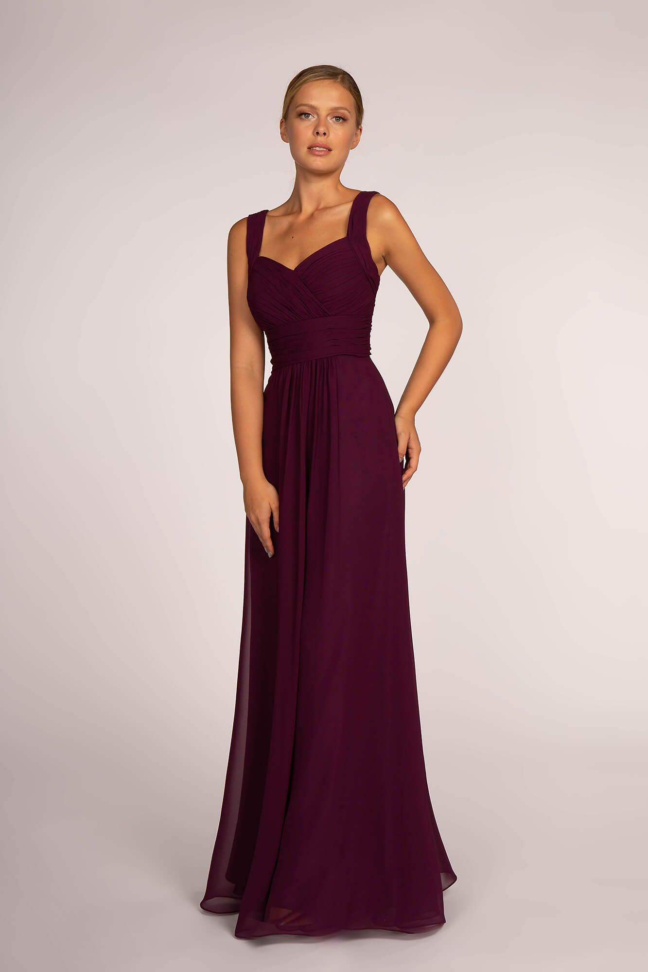 Eggplant Chiffon Ruched-Bodice A-Line Long Formal Dress