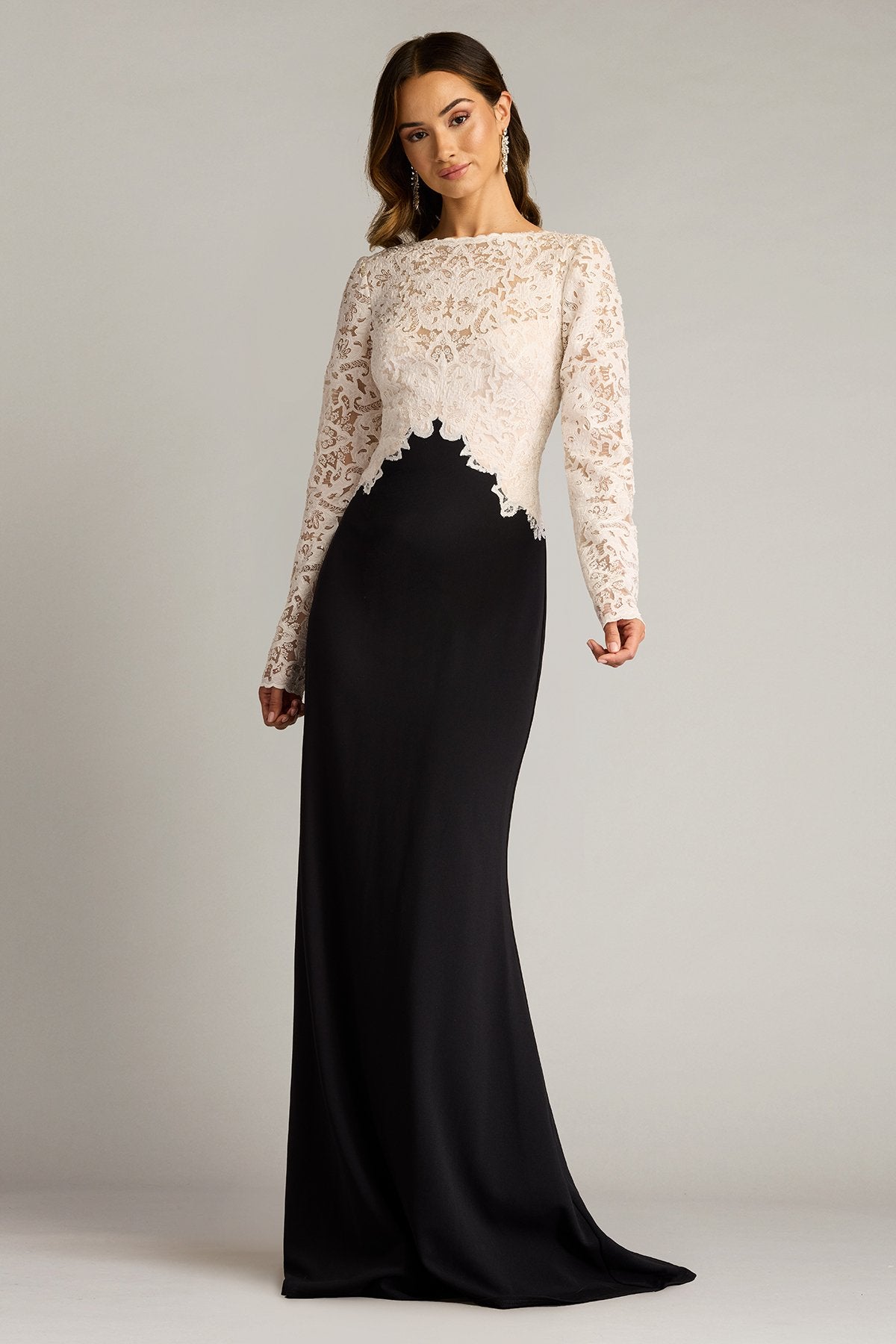 tadashi shoji black dress Cassia Bow-Shoulder Crepe Gown length gown Tadashi Shoji Women's Perkins Asymmetric