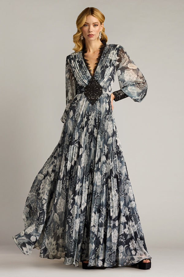 Tadashi Shoji CHQ25197L Long Printed Floral Formal Evening Dress