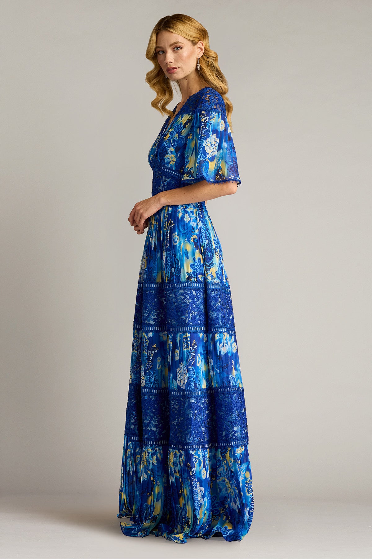 Formal Dresses Long Floral Pleated Formal Dress Mystic Blue