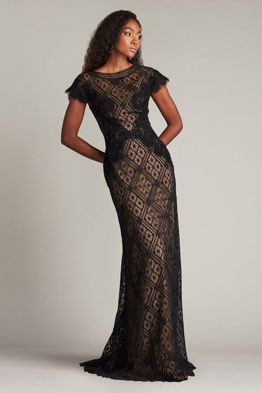 Formal Dresses Long Ruffle Formal Cap Sleeve Dress Black Nude