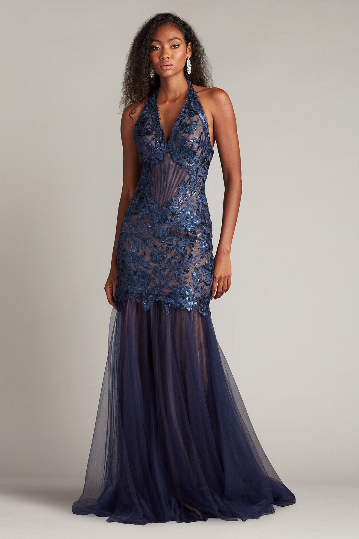 Prom Dresses Floral Long Formal Prom Pleated Dress Midnight