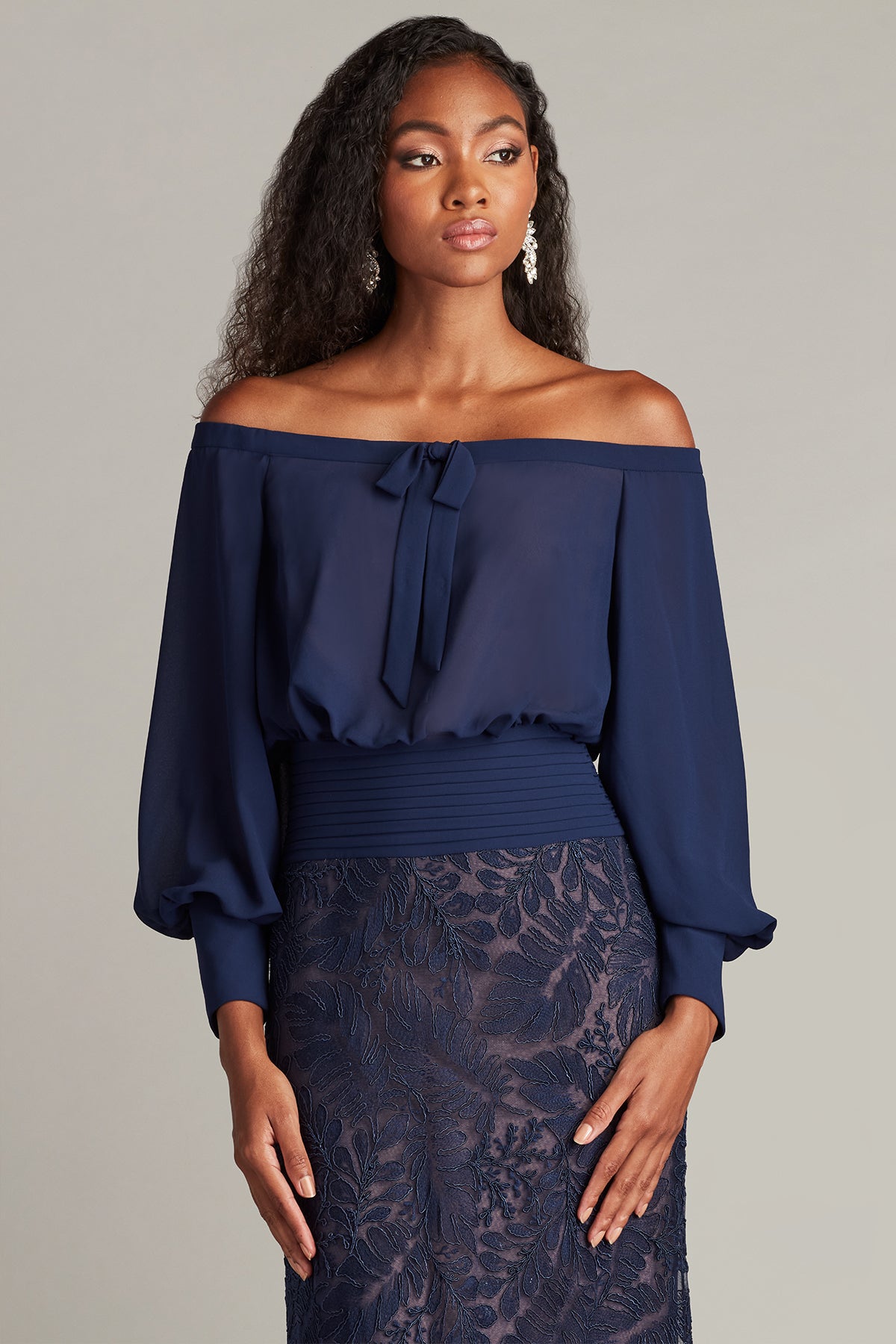 Tadashi Shoji CHU25415L Long Blouson Pleated Formal Evening Dress The Dress Outlet Tadashi Shoji CHU25415L Long Blouson Pleated Formal Evening Dress The Dress Outlet