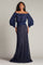 Formal Dresses Long Blouson Pleated Formal Evening Dress Navy/Nude