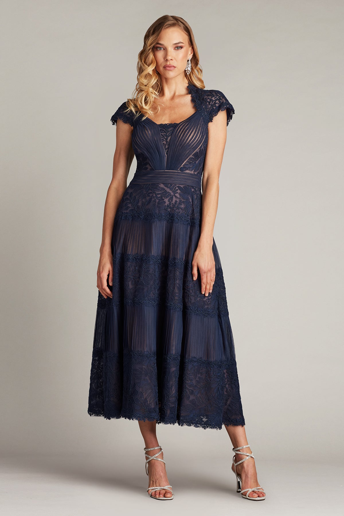 Tadashi Shoji Women's Boette Lace Tea-Length Dress - Blue - Size 12 - Navy Tadashi Shoji Women's Boette Lace Tea-Length Dress - Blue - Size 12 - Navy