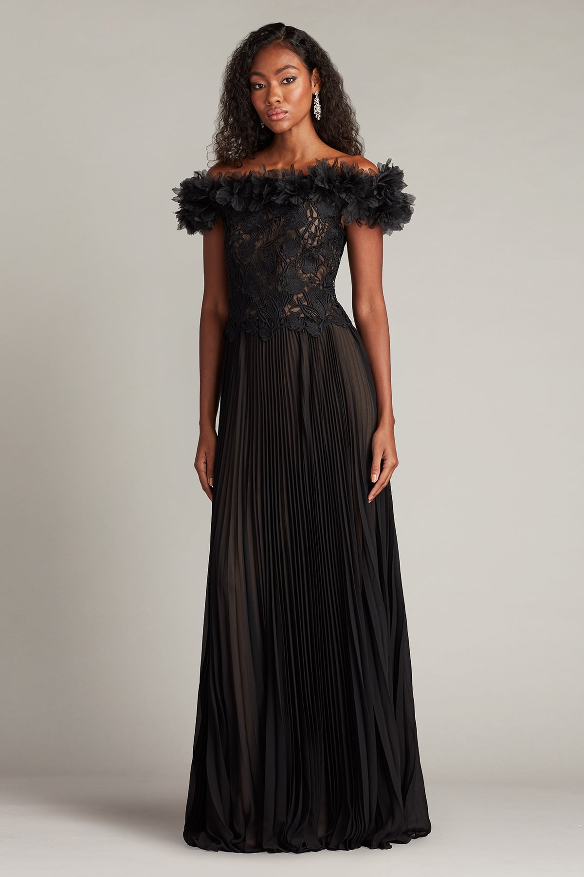 Tadashi Shoji Women's Off the Shoulder Lace Bodice Gown - Black - Gowns Tadashi Shoji Women's Off the Shoulder Lace Bodice Gown - Black - Gowns