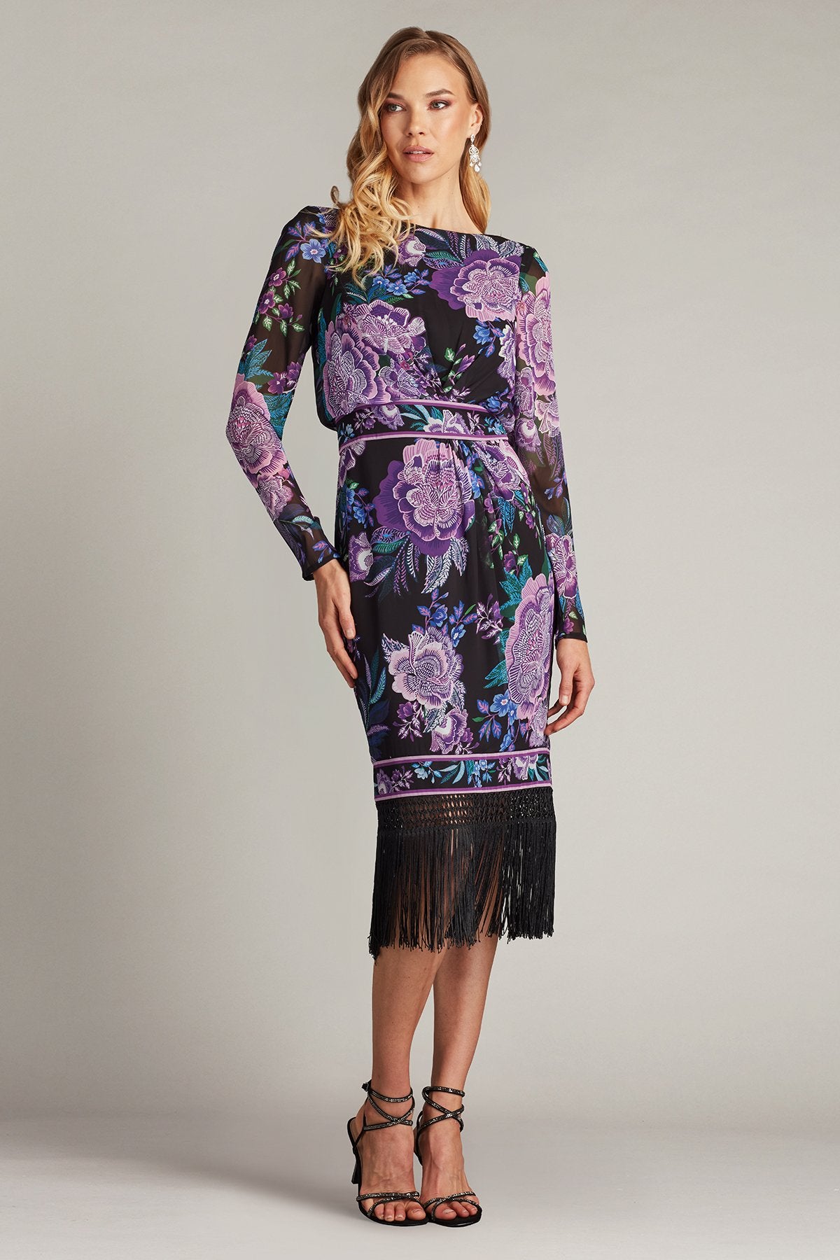 cocktail dresses size 14 Tadashi Shoji Women's Akilah Floral Blouson Midi Dress