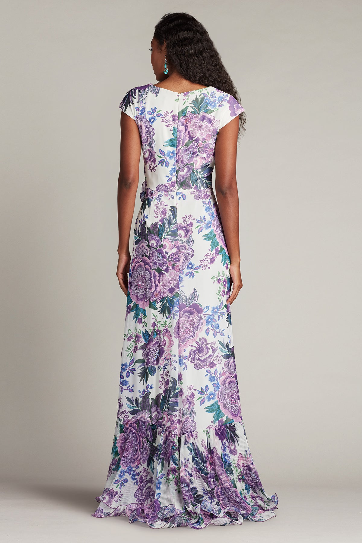 fitted lace wedding dress Tadashi Shoji Women's Floral Wire Ruffle Detail Gown - Purple