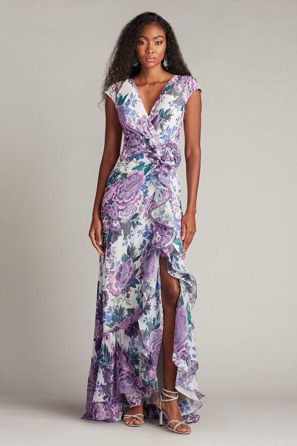 Tadashi Shoji CHZ25459L Long Formal Floral Slit Evening Dress