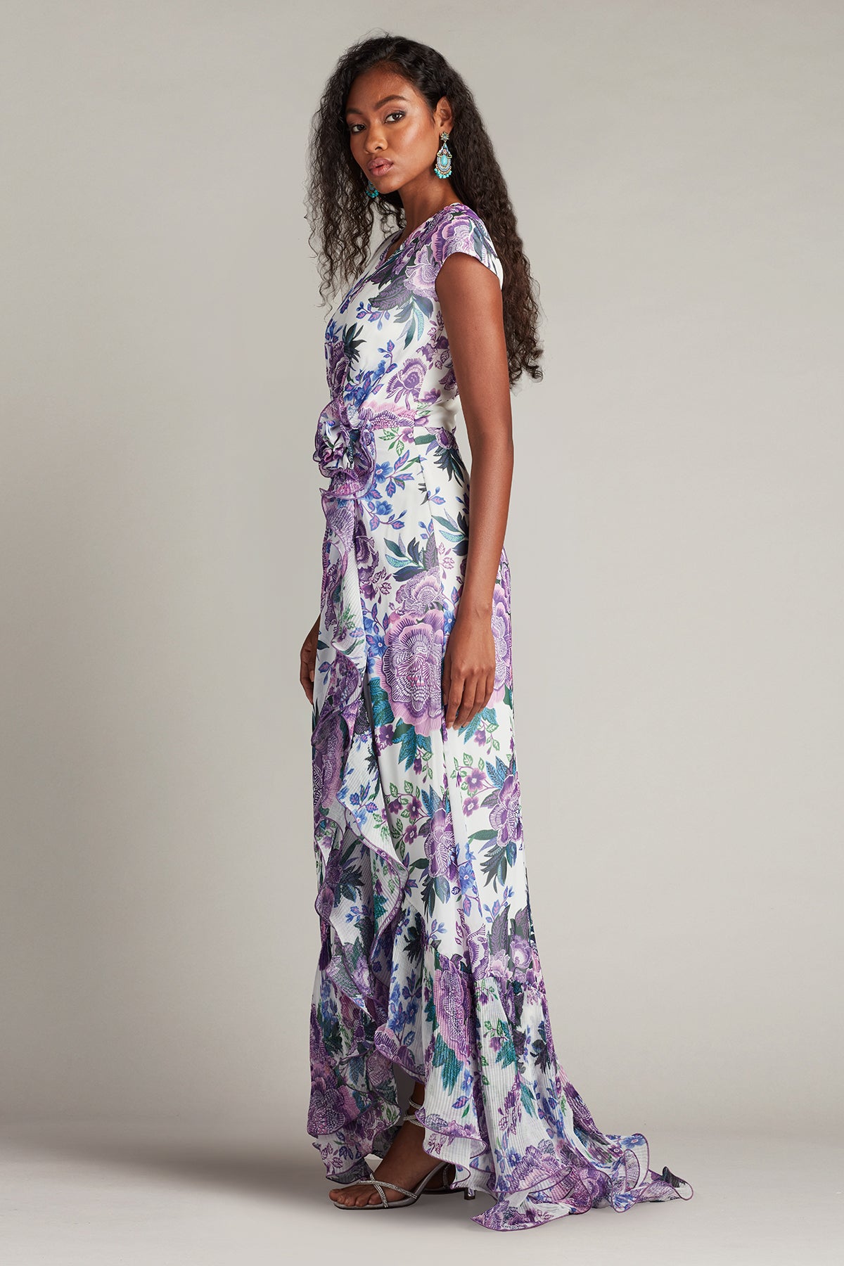 white christmas dresses Tadashi Shoji Women's Floral Wire Ruffle Detail Gown - Purple