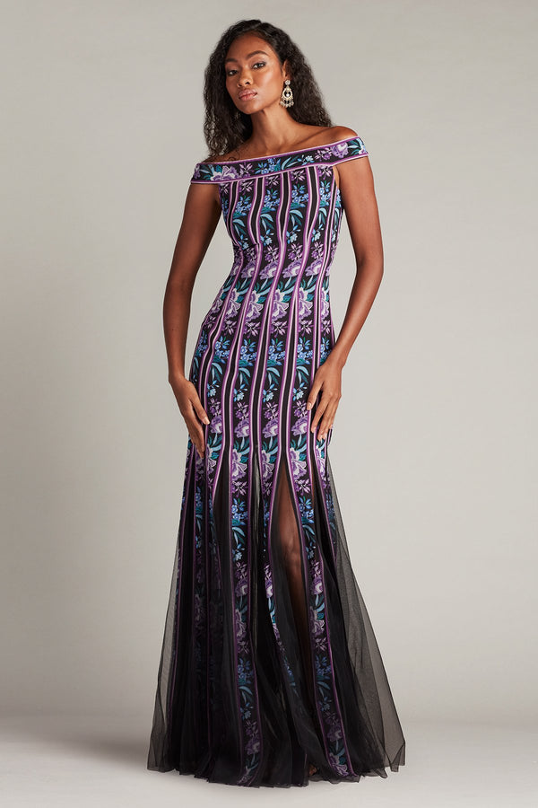 Tadashi Shoji CHZ25464L Long Slit Formal Floral Prom Dress