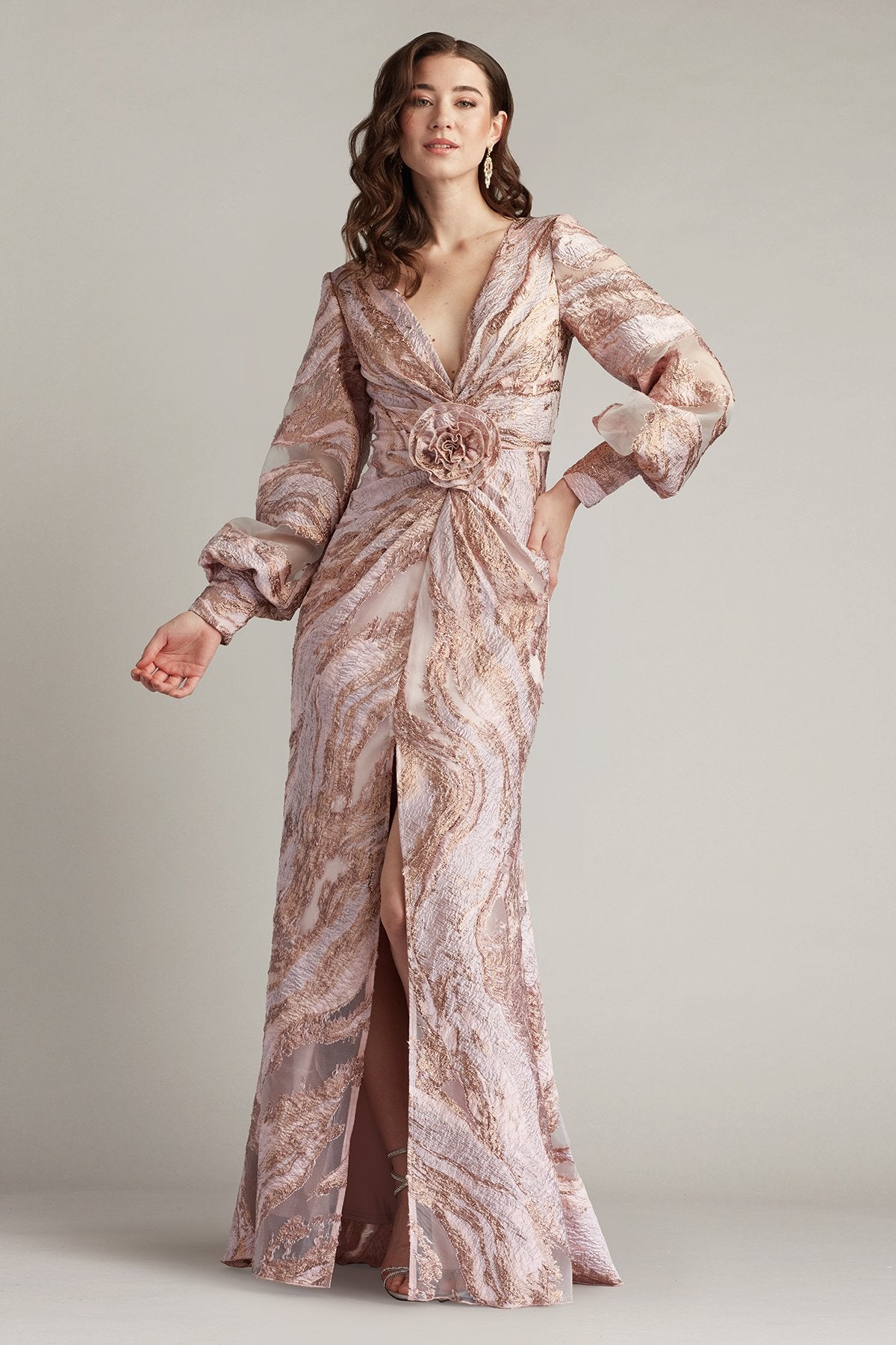 Tadashi Shoji CIH25489L 3D Long Slit Formal Evening Dress