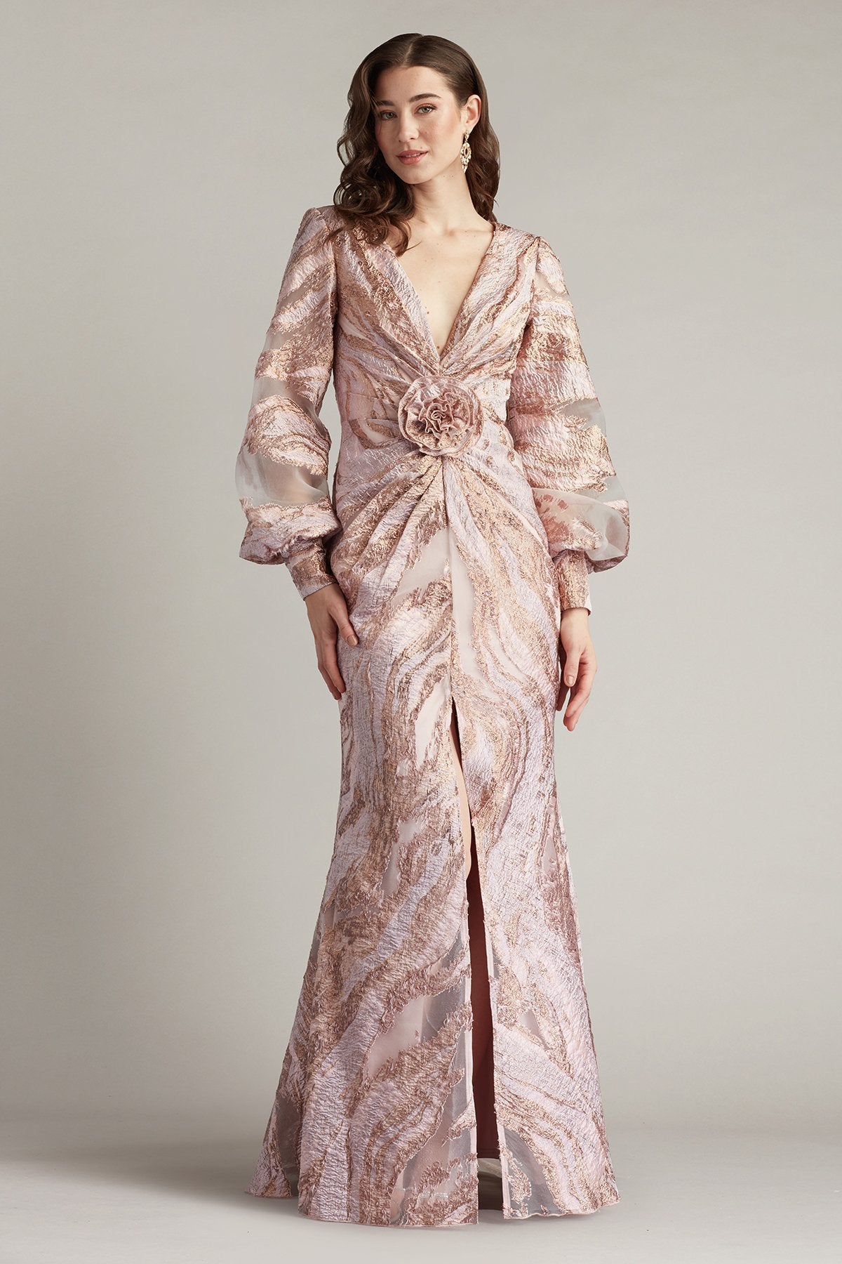 Tadashi Shoji CIH25489L 3D Long Slit Formal Evening Dress