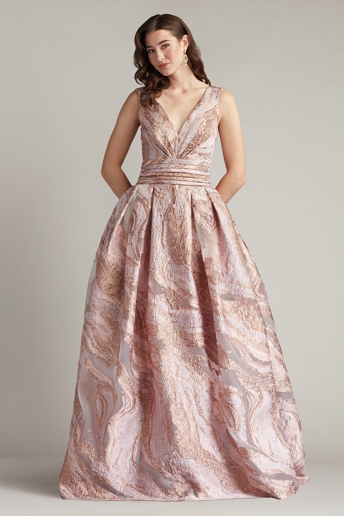 Tadashi Shoji CHU25415L Ball Gown Long Metallic Formal Evening Dress