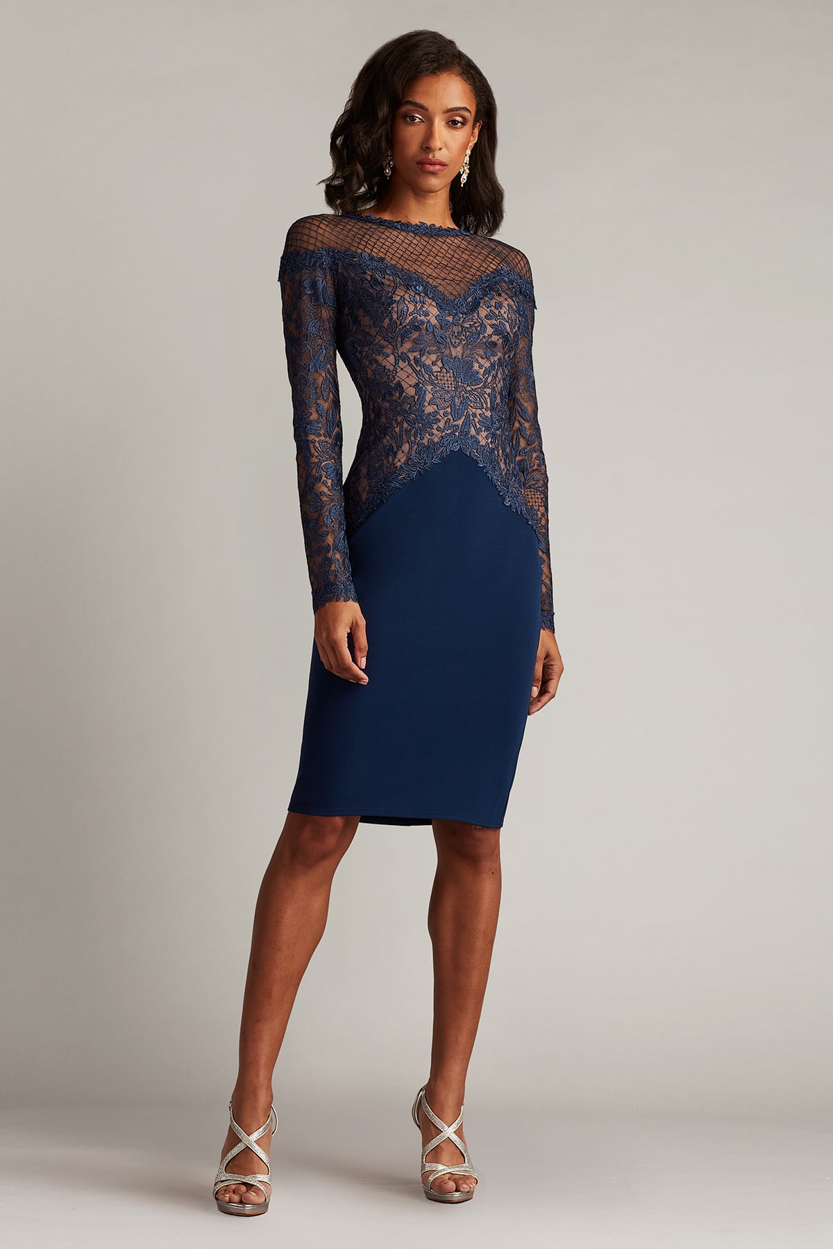 Cocktail Dresses Fitted Lace Short Cocktail Dress Navy/Nude