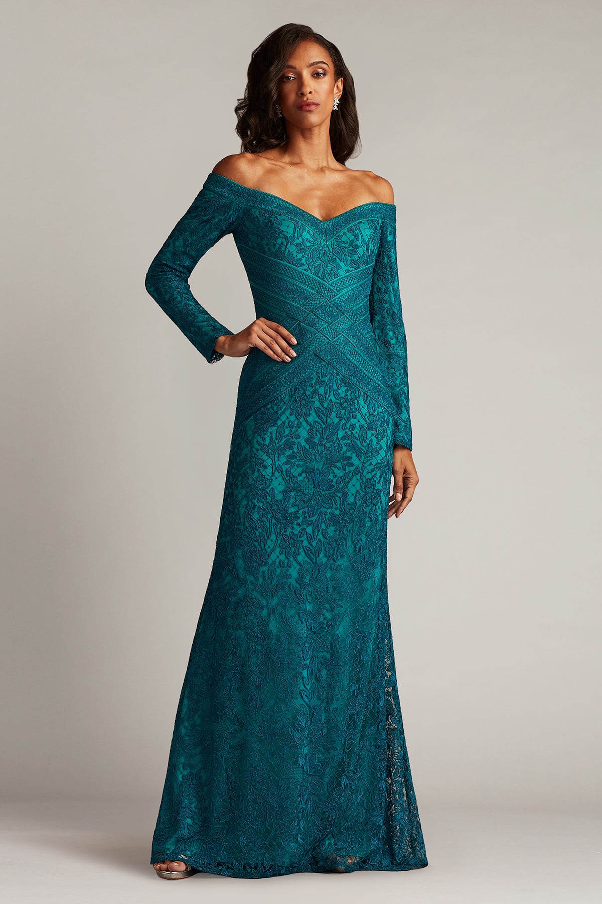 Tadashi Shoji Women's Ishana Off-Shoulder Embroidered Gown - Blue