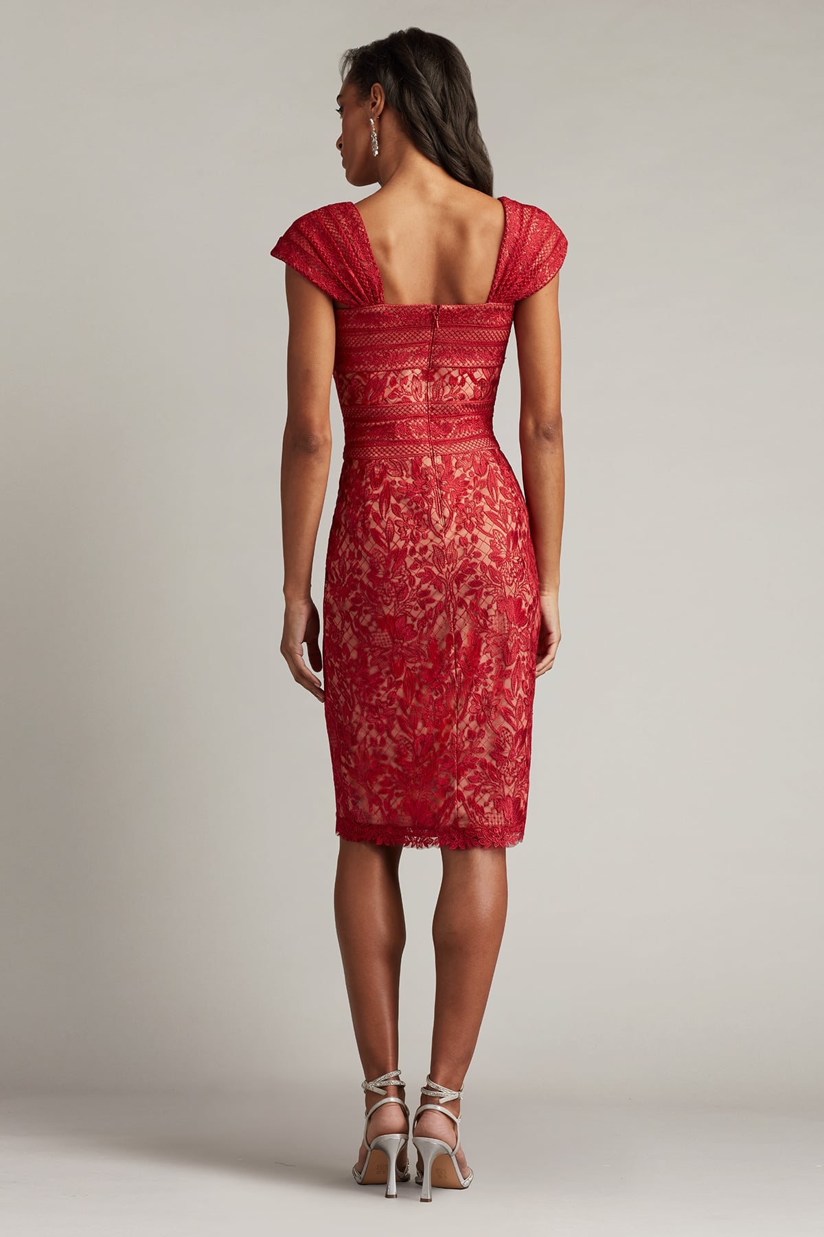 Cocktail Dresses Fitted Short Lace Cocktail Dress Cherry Nude