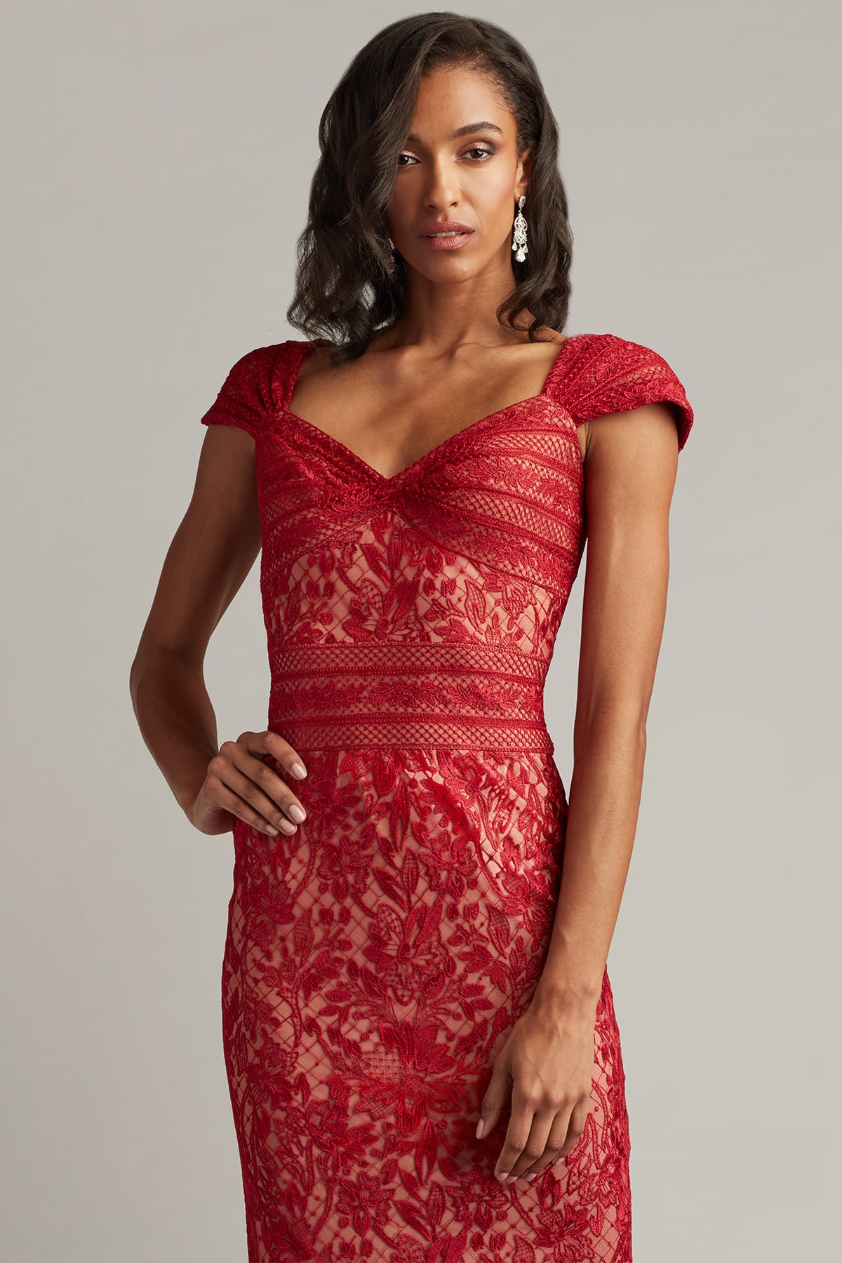 Cocktail Dresses Fitted Short Lace Cocktail Dress Cherry Nude