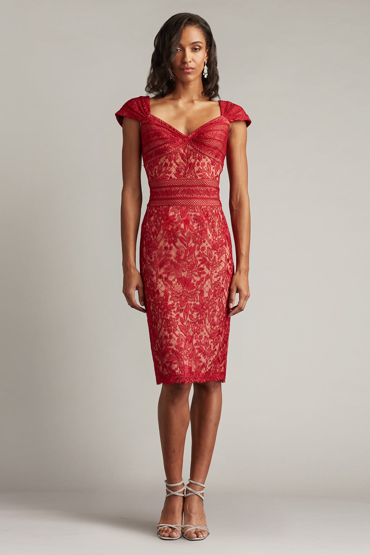 Cocktail Dresses Fitted Short Lace Cocktail Dress Cherry Nude