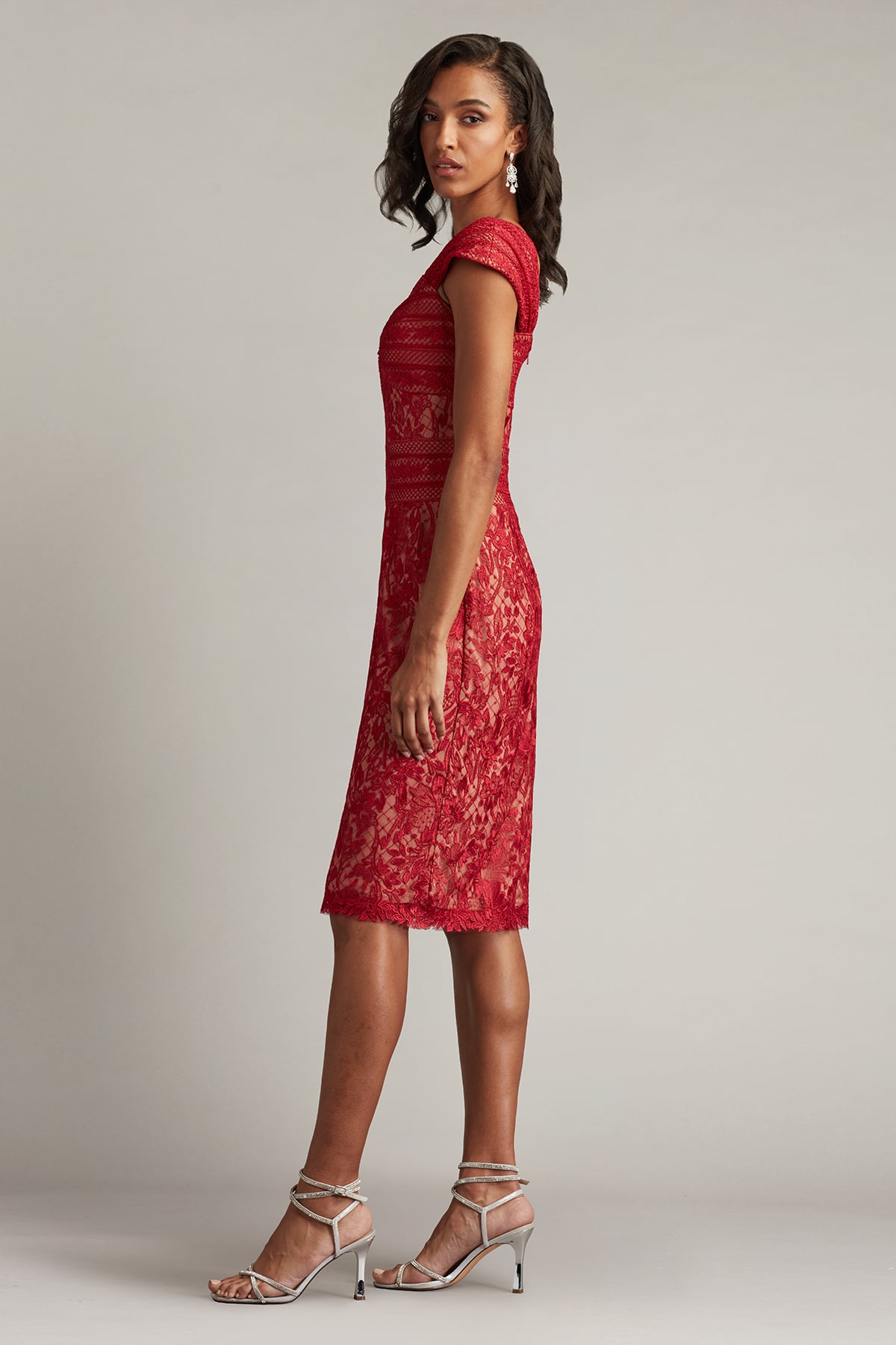 Cocktail Dresses Fitted Short Lace Cocktail Dress Cherry Nude