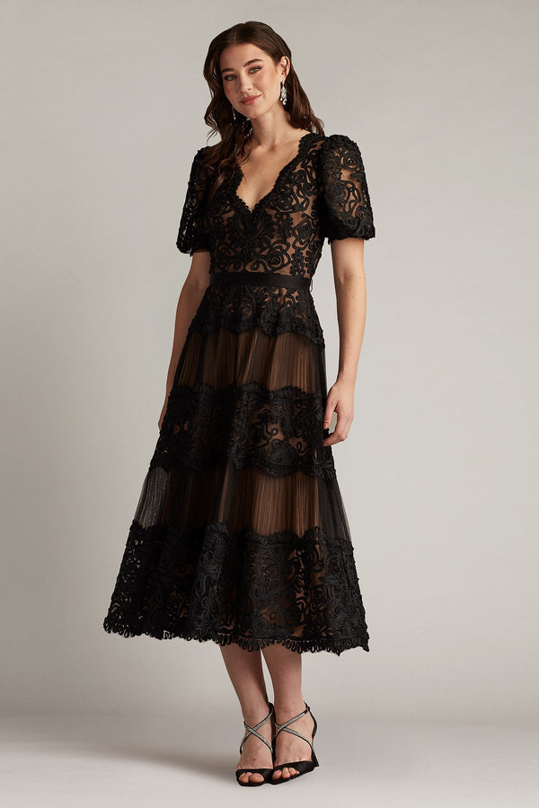 Tadashi Shoji CIM21108MD Black/Nude 12 Sale